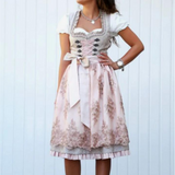 Damen Elegantes Trachtenkleid | Midi Dirndl Kleid – Rosa / Grau