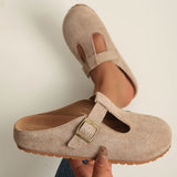 Korae - T-Riemchen-Clogs mit Schnalle – Khaki
