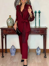 Nitzanit - Elegantes Zweiteiler Set Aus Jacke Und Hose – Rot