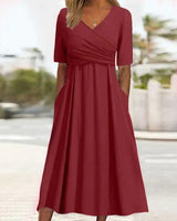 Annabelle - Kurzärmeliges Crossover-Kleid – Rot