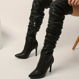 Overknee Stiefel Damen | Spitze Zehenform mit Seitlichem Reißverschluss – Schwarz