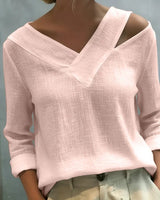 Calira - Schulterfreies Soft-Touch-Top mit V-Ausschnitt – Rosa