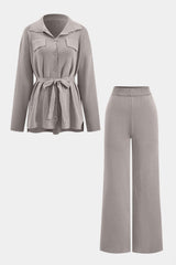 Celina | Stilvolles Strick-Zweiteiler-Set mit Taillengürtel – Helles Taupe