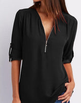 Valeria - Bluse mit Reißverschluss – Schwarz