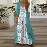 Sabrina - Geblümtes Maxikleid aus Chiffon mit eleganten Details – Hellblau