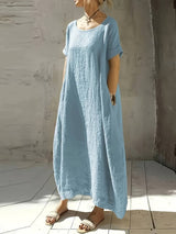 Anuradhi - Lässiges Langes Kleid Mit Weiten Ärmeln – Blau