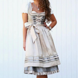 Damen Elegantes Trachtenkleid | Midi Dirndl Kleid – Grau / Beige