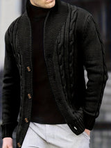 Victor | Zopfstrickjacke mit Knöpfen – Schwarz