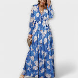 Lukrecija - Maxi Kleid Mit Blumenmuster Und V-Ausschnitt – Blau