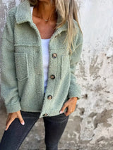 Damen Winter Teddy Mantel | Langarm – Grün