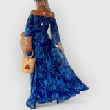 Vesper | Premium Langes Blumenkleid. – Blau