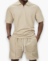 Herren Freizeit Set mit Zipper Polo | Leichtes Sommer Outfit – Beige