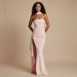 Amy - Strapless Raffung Bodycon Maxikleid mit hohem Schlitz – Pink