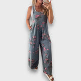 Tivola – Weit geschnittener Blumen-Denim-Overall – Grau