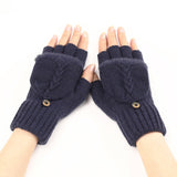 GloveGleam – Gestrickte Fingerlose Flip Handschuhe – Marineblau