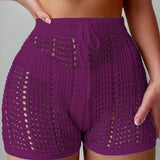 Ajour Kurze Hose mit hoher Taille für Damen, schicke und lässige Strandmode für Urlaub und Freizeit – Lila