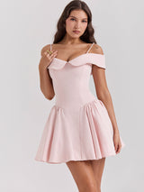 Celeste - Kurzes Kleid mit Bardot-Ausschnitt – Rosa
