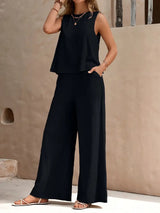 Remy – Elegantes Set aus ärmellosem Top und Hose – Schwarz
