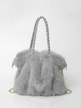 Elisa | Vielseitige Velours-Schultertasche – Grau
