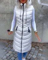 Ärmellose, lässige steppjacke mit kapuze und reißverschluss – Weiß