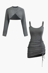 Anastasia | Zweiteiler-Set mit Cutout-Pullover & gerafftem Kleid – Dunkelgrau