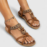 Lera | Flache böhmische Sandalen – Braun
