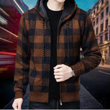 Garson - hochwertige strickjacke mit karierter kapuze – Braun