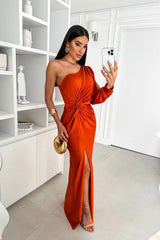 Dorie™ - Asymmetrisches Kleid mit Langem Schlitz – Orange