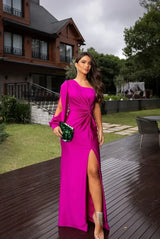 Damen-Abendkleid mit One-Shoulder-Form | klare Linienführung – Rosa 2