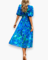 Damen Elegantes Blumendruck Midikleid | Midi Sommer Kleid – Blau