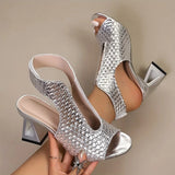 Dunnia – Eleganter Slingback Pumps Mit Gewebtem Obermaterial – Silber