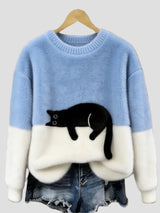 Luna | Damenpullover mit Katzenmotiv – Hellblau