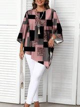 Nurit - Karierte Oversize Bluse Mit Kurzarm Und Drucken – Hellrosa