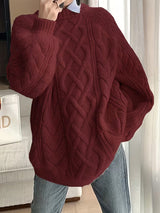 Elayra - Locker Sitzender Strick Pullover – Burgund