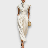 Liorna – Maxikleid aus reiner Baumwolle mit Kragen – Beige