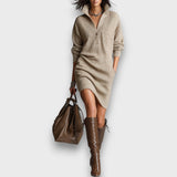 Malvie – Mini-Strickkleid mit V-Ausschnitt – Khaki