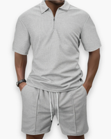 Herren Freizeit Set mit Zipper Polo | Leichtes Sommer Outfit – Grau