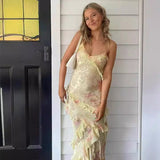 Elena - Langes degradiertes Kleid mit Rüschen – Gelb