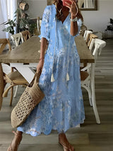 Sophia - Boho Vintage Sommerkleid – Hellblau