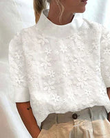 Vivian | Stehkragen Halbe Knopfleiste Bluse – Weiß