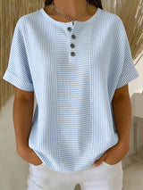 Selvara - gestreifte Bluse mit Knopfdetails – Blau