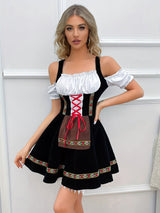Damen Schwarz Schulterfrei Oktoberfest Dirndl Kleid – Schwarz