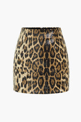 Lunaria | Glamouröser Pailletten Minirock und auffälligem Leopard-Print – Leopard