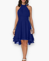 Damen Elegantes Rüschendes Kleid | Midi Festliches Kleid – Blau