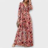 Lillian | Romantisches, transparentes Maxikleid mit floralem Design – Pink