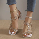 Graciela - Sandalen Mit Hohen Absätzen Und Blumenkristallen – Gold