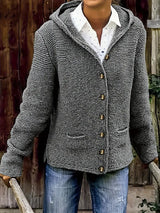 Briselda – Eleganter Strickjacke Mit Langen Ärmeln Und Kapuze – Grau