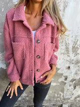 Damen Winter Teddy Mantel | Langarm – Rosa