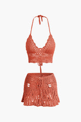 Marina | Häkel-Zweiteiler mit Crop-Top & Minirock – Orange-Rosa