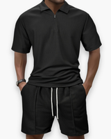 Herren Freizeit Set mit Zipper Polo | Leichtes Sommer Outfit – Schwarz